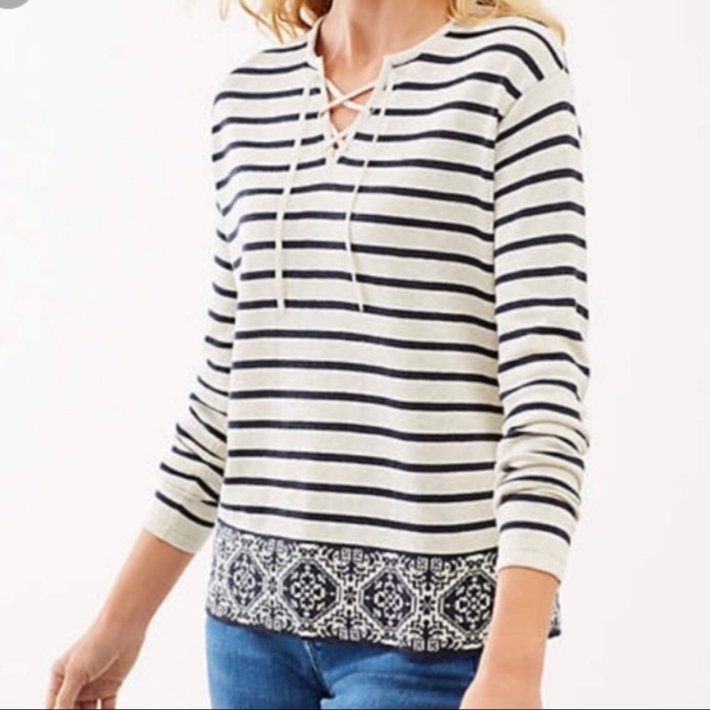 J. Jill Cream and Navy Pullover Sweater